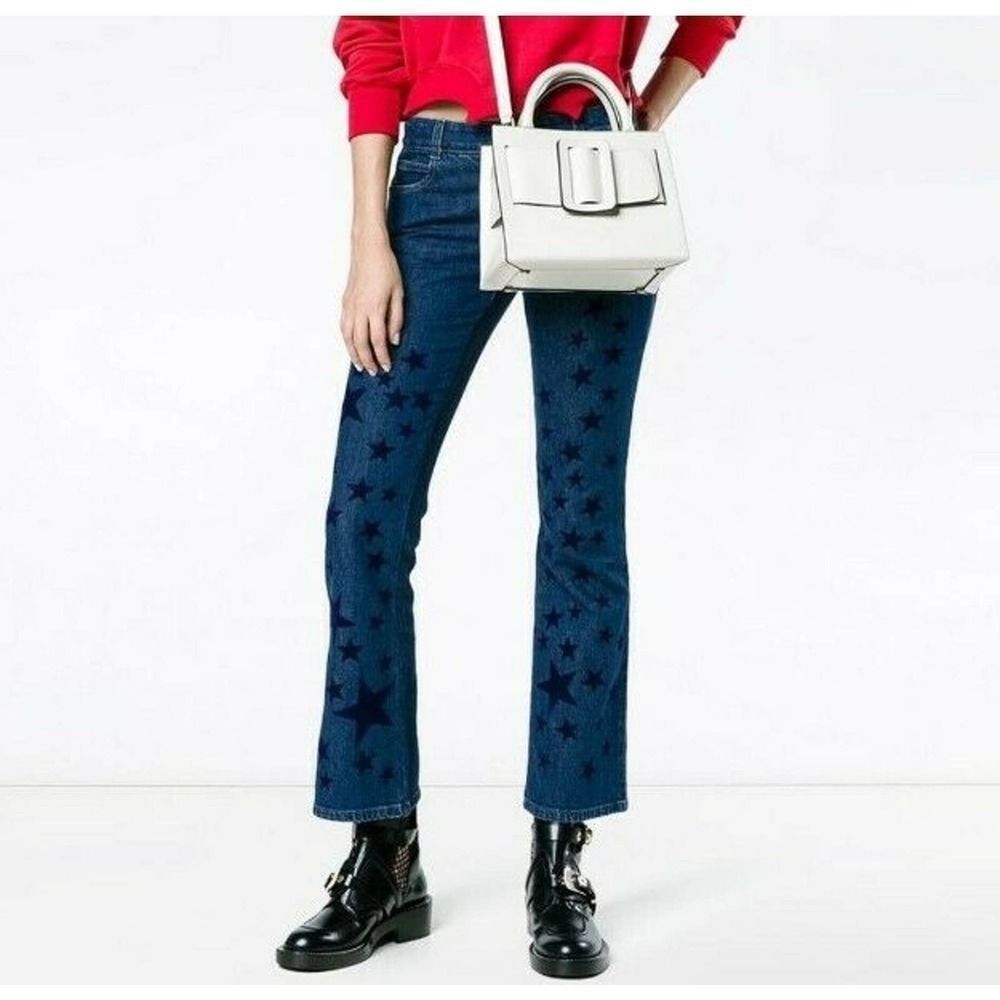 Nwt $565 Stella Mccartney Italy Boot Cut Flare Blue Denim Jeans Stars Velvet 26